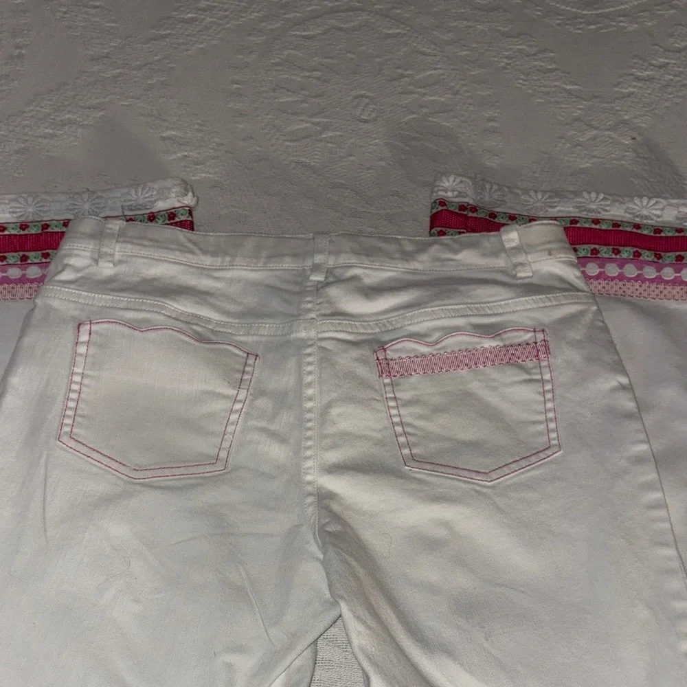 Gently Loved Girls White Flared Lilly Pulitzer Pink Trim 12